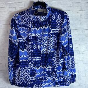 CHICO’s Zynergy lightweight zip up jacket, blue, & white coastal granny, blazer